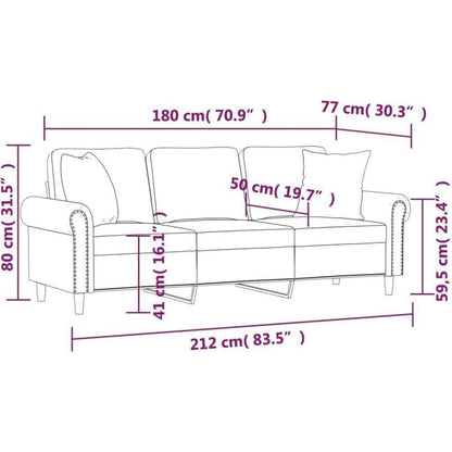 Modernes 3-Sitzer Sofa mit Armlehne, Creme Samt 180cm