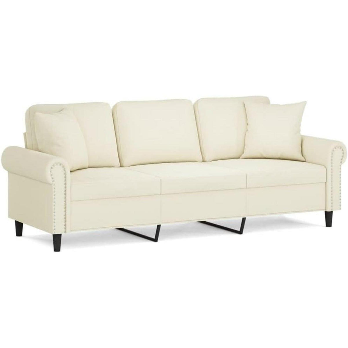 Modernes 3-Sitzer Sofa mit Armlehne, Creme Samt 180cm