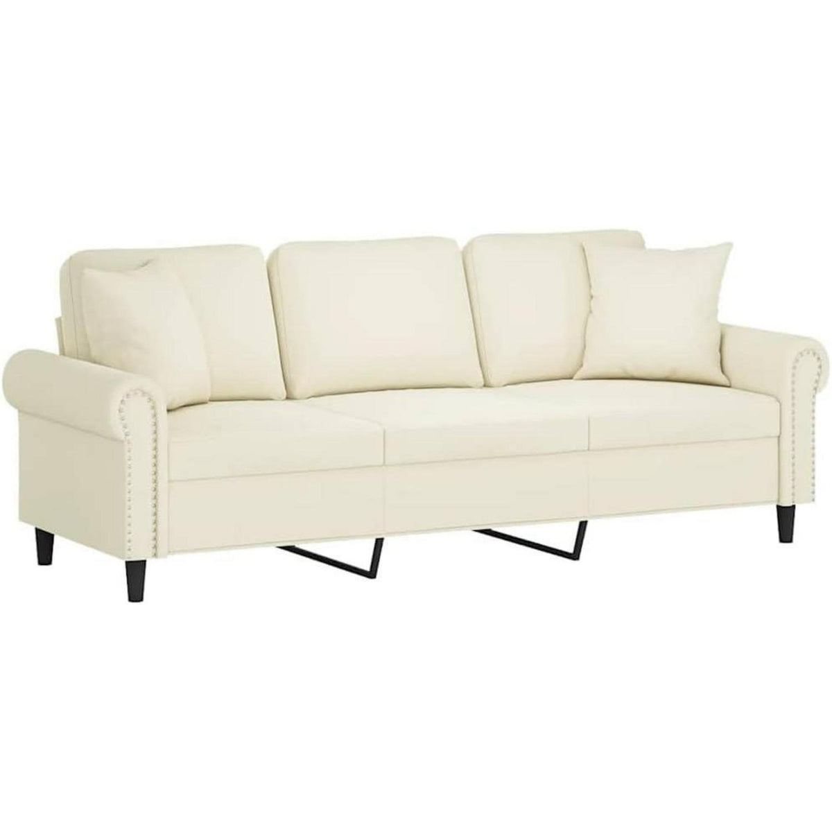 Modernes 3-Sitzer Sofa mit Armlehne, Creme Samt 180cm