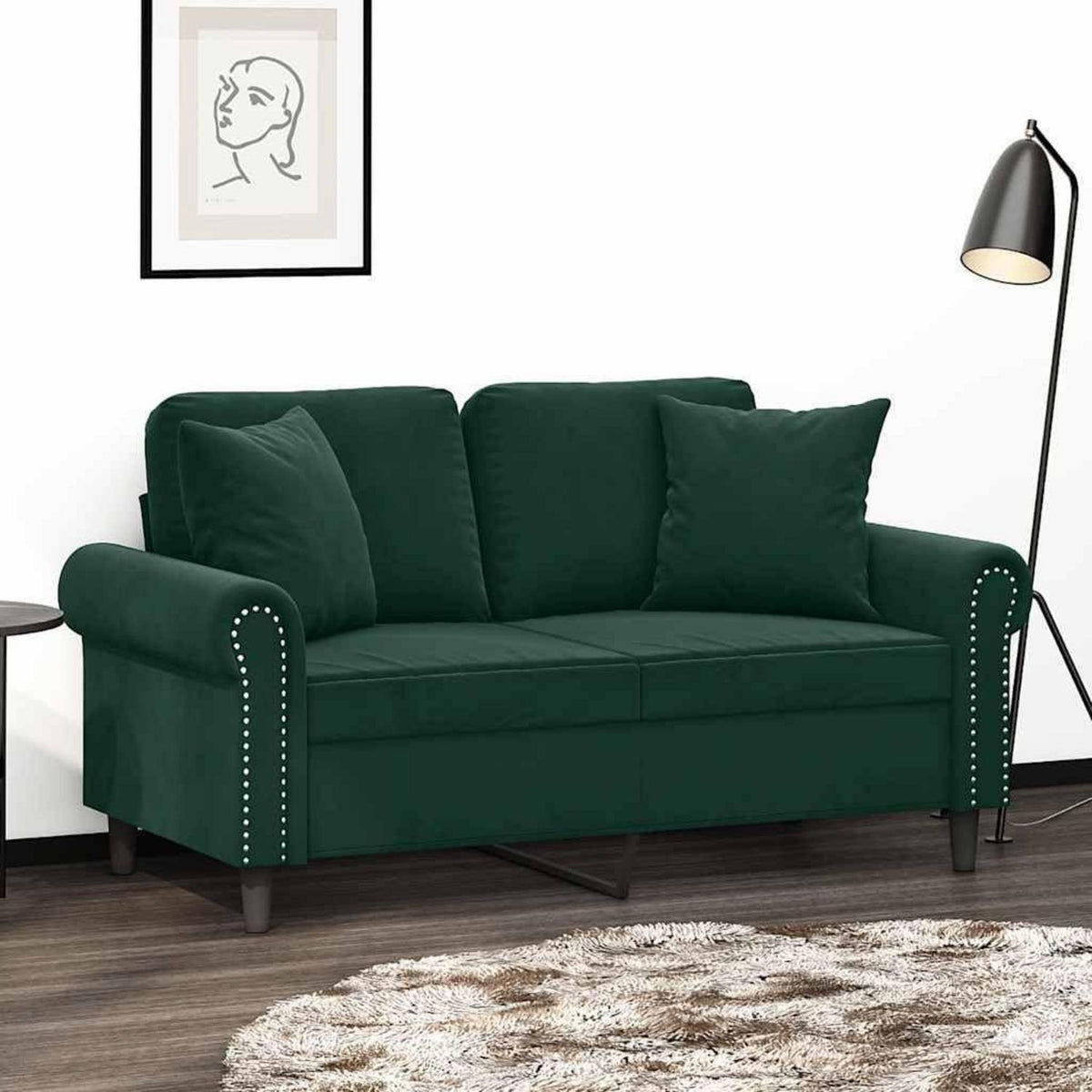 2-Sitzer Sofa Dunkelgrün mit Schlaffunktion & Zierkissen