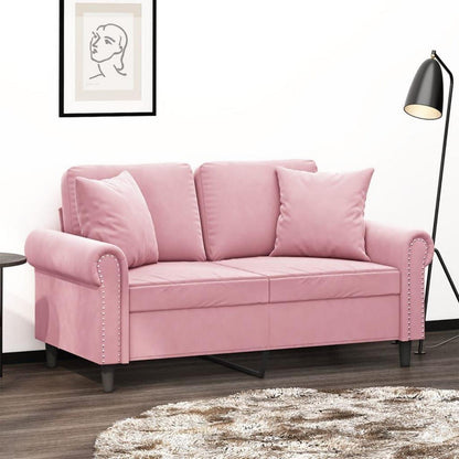 2-Sitzer Sofa Samt Rosa – Modernes Mini Sofa mit Kissen