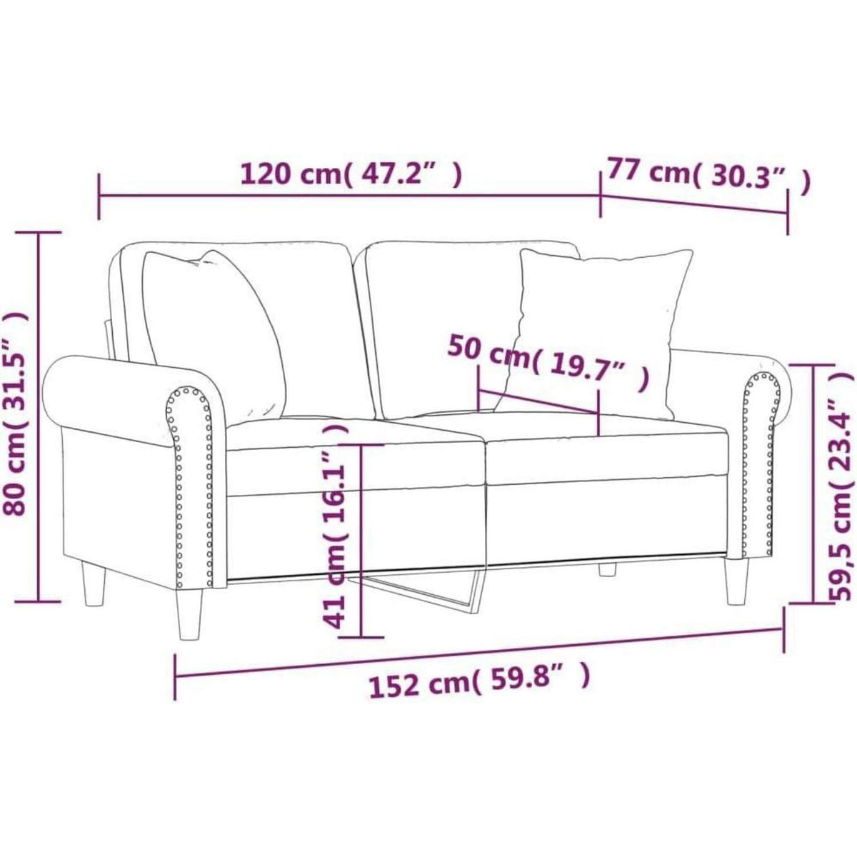 2-Sitzer Sofa Samt Rosa – Modernes Mini Sofa mit Kissen