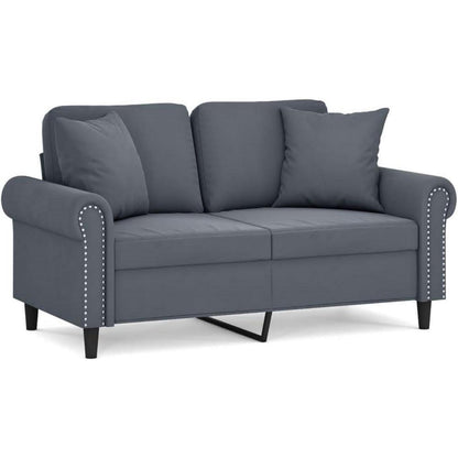 2-Sitzer Sofa Samt Dunkelgrau – Modernes Mini Sofa mit Kissen