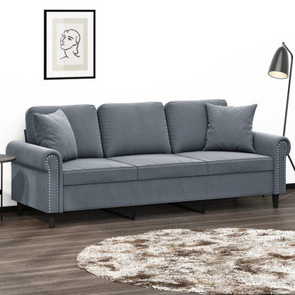 3-Sitzer Samtsofa Dunkelgrau – Modernes Mini Sofa mit Kissen
