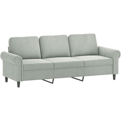3-Sitzer Samtsofa Modern Hellgrau – Bequemes Mini Sofa