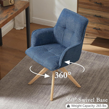 Drehbarer Sessel Blau Bouclé – Wohnzimmerstuhl mit Eichenholzbeinen