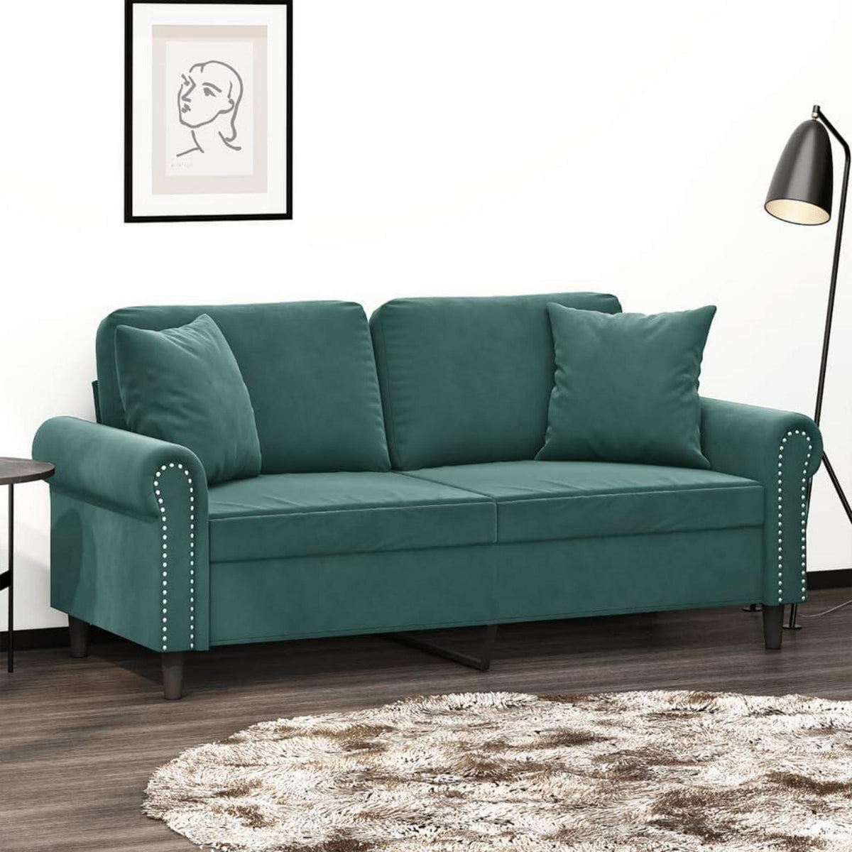 2-Sitzer Sofa Dunkelgrün mit Schlaffunktion & Zierkissen