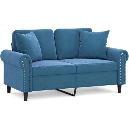 Samt Sofa Modern Kleines 2-Sitzer Sofa Blau 120cm
