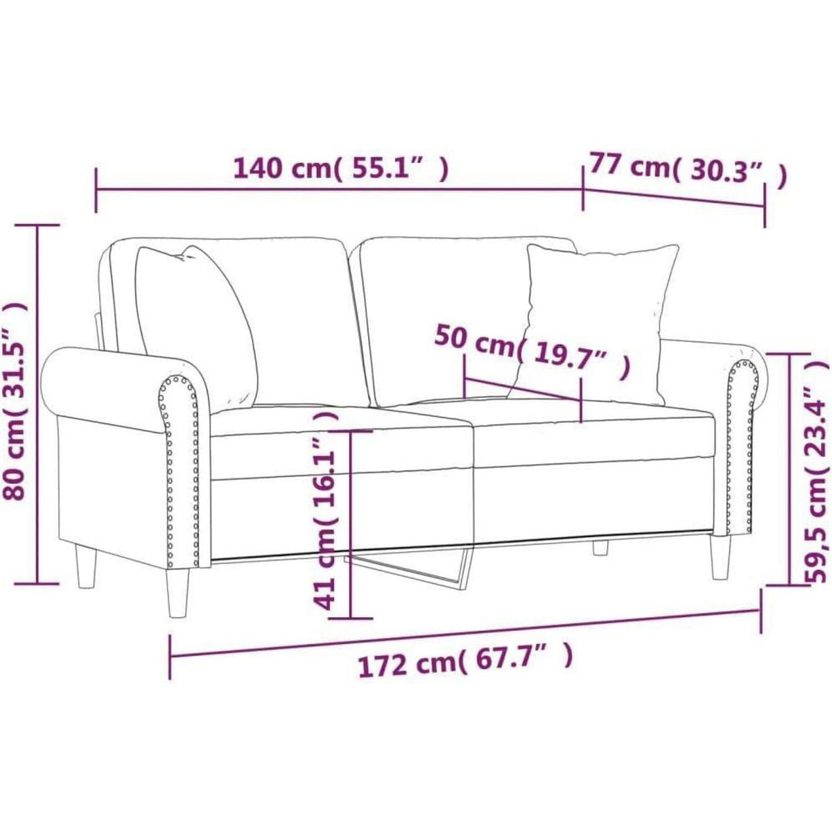 2-Sitzer Sofa Creme – Samt Couch mit Kissen & Armlehnen