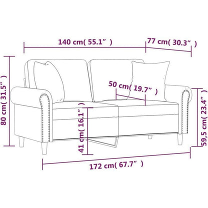 2-Sitzer Sofa Creme – Samt Couch mit Kissen & Armlehnen