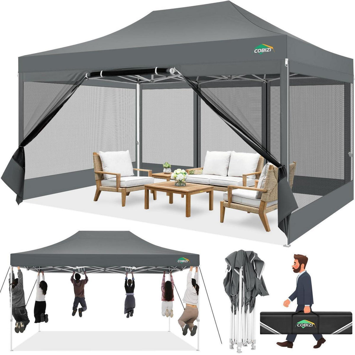 3x4.5m Faltpavillon wasserdicht – UV-Schutz & Mesh-Wände