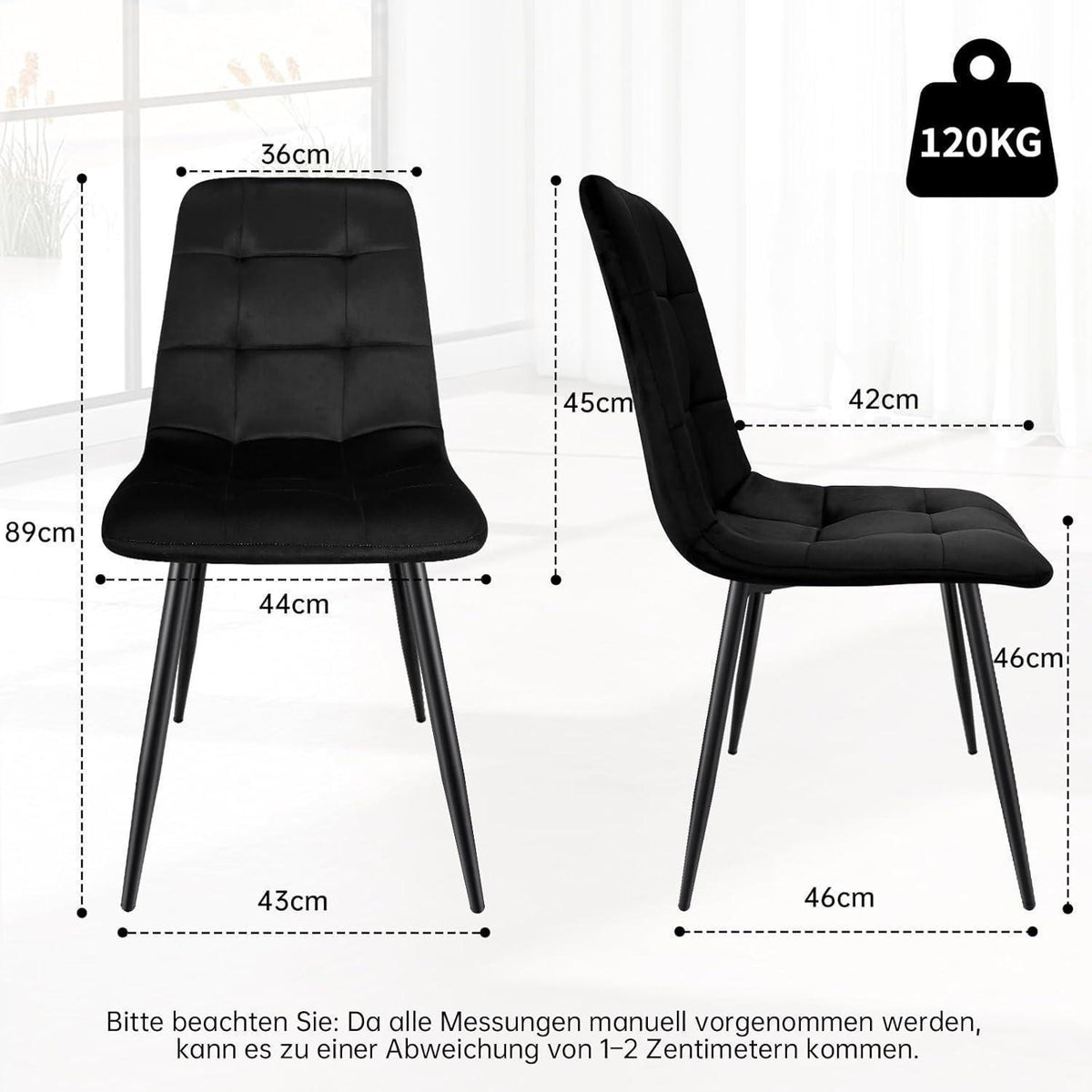 Esstisch Set Dunkelholz mit 6 Samtstühlen 140x80cm