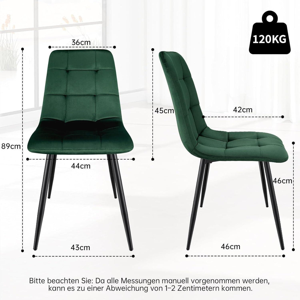 Esstisch Set Dunkelgrün & Dunkelholz | 140x80cm Tisch mit 6 Stühlen