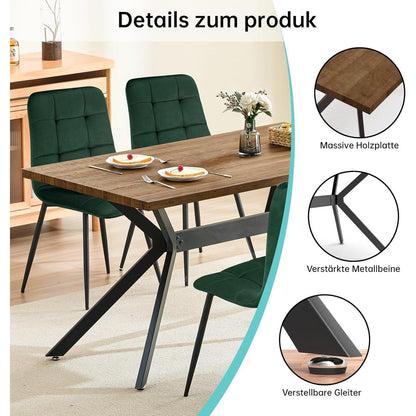 Esstisch Set Dunkelgrün & Dunkelholz | 140x80cm Tisch mit 6 Stühlen
