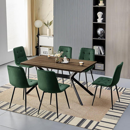 Esstisch Set Dunkelgrün & Dunkelholz | 140x80cm Tisch mit 6 Stühlen
