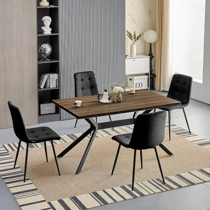 Esstisch Set Dunkelholz mit 4 Samtstühlen 140x80cm