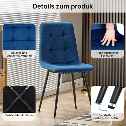 Esstisch Set mit 6 Samtstühlen – Helles Holz 140x80cm