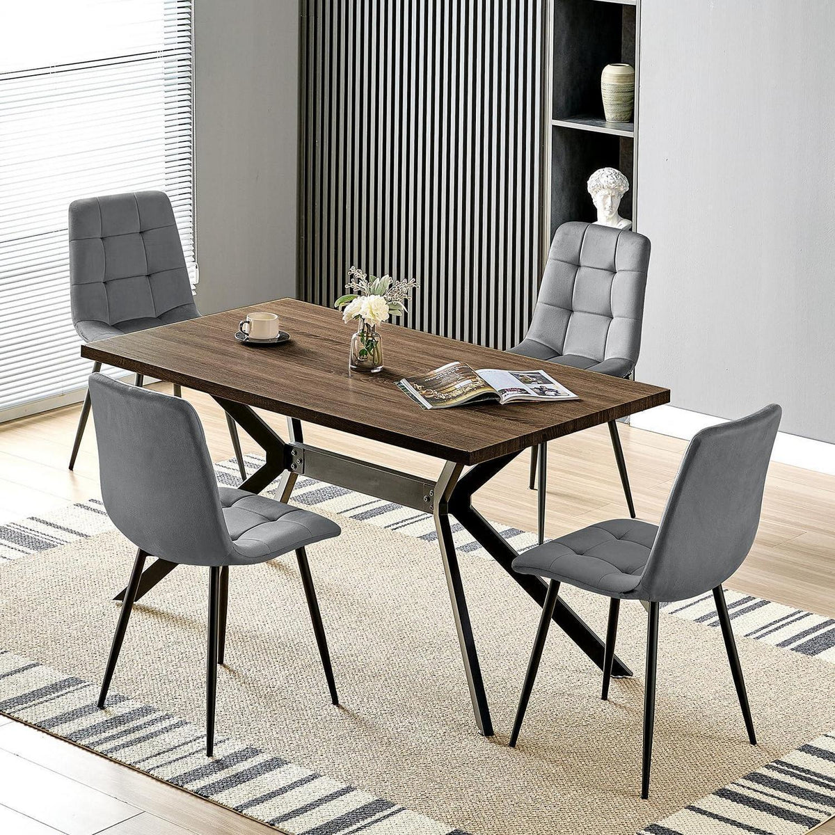 Esstisch Set Dunkelgrau & Dunkelholz 140x80cm mit 4 Stühlen