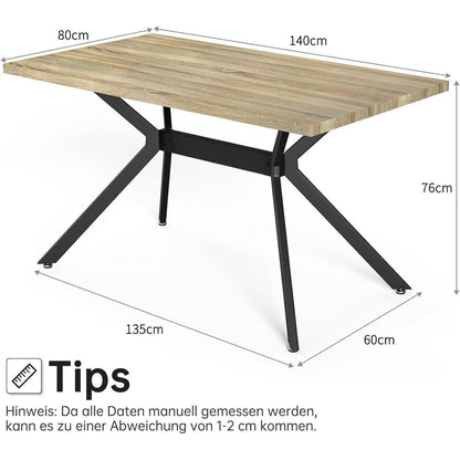 Esstisch mit 6 Samtstühlen – Helles Holz 140x80cm