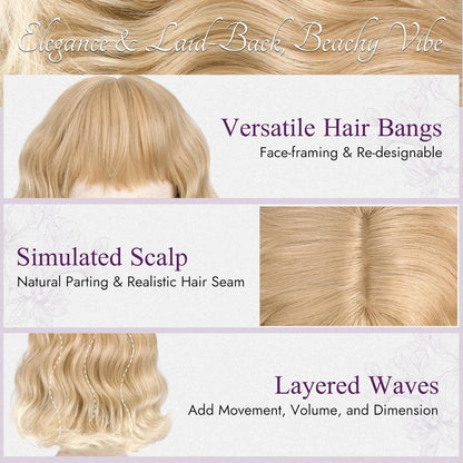 Kurze gewellte Blond Perücke mit Pony – French Bob 30cm