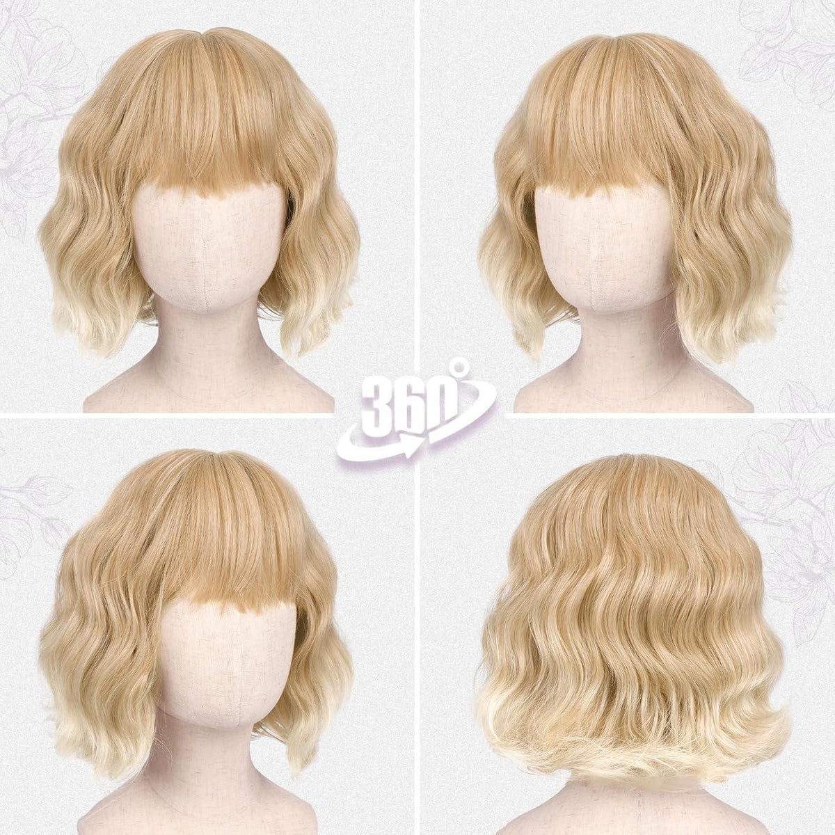 Kurze gewellte Blond Perücke mit Pony – French Bob 30cm