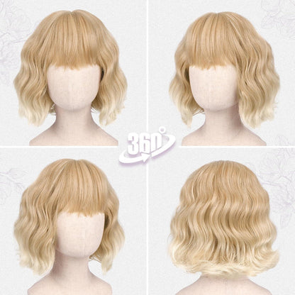 Kurze gewellte Blond Perücke mit Pony – French Bob 30cm