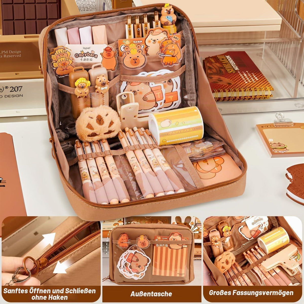 Capybara Schreibwaren Set mit Federmäppchen & Zubehör