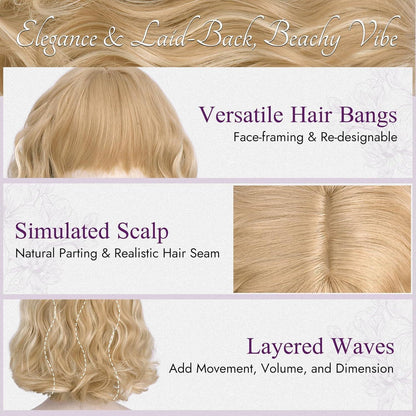 Kurze gewellte Blond Perücke mit Pony – French Bob 30cm