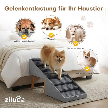 Hunde Treppe 6 Stufen – Klappbar & Ottoman Design (Hellgrau)