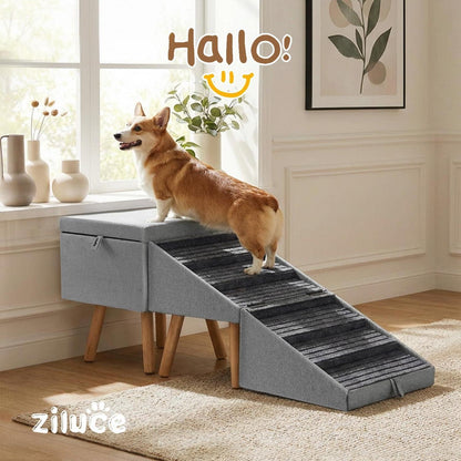 Hunde Treppe 6 Stufen – Klappbar & Ottoman Design (Hellgrau)