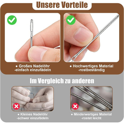 20x Nähnadeln Set: Gebogen & Gerade | Edelstahl, Große Augen