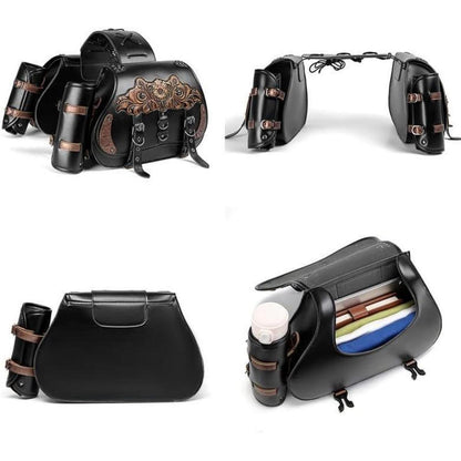 Motorrad Satteltasche 30L Wasserdicht mit Flaschenhalter in Lederoptik