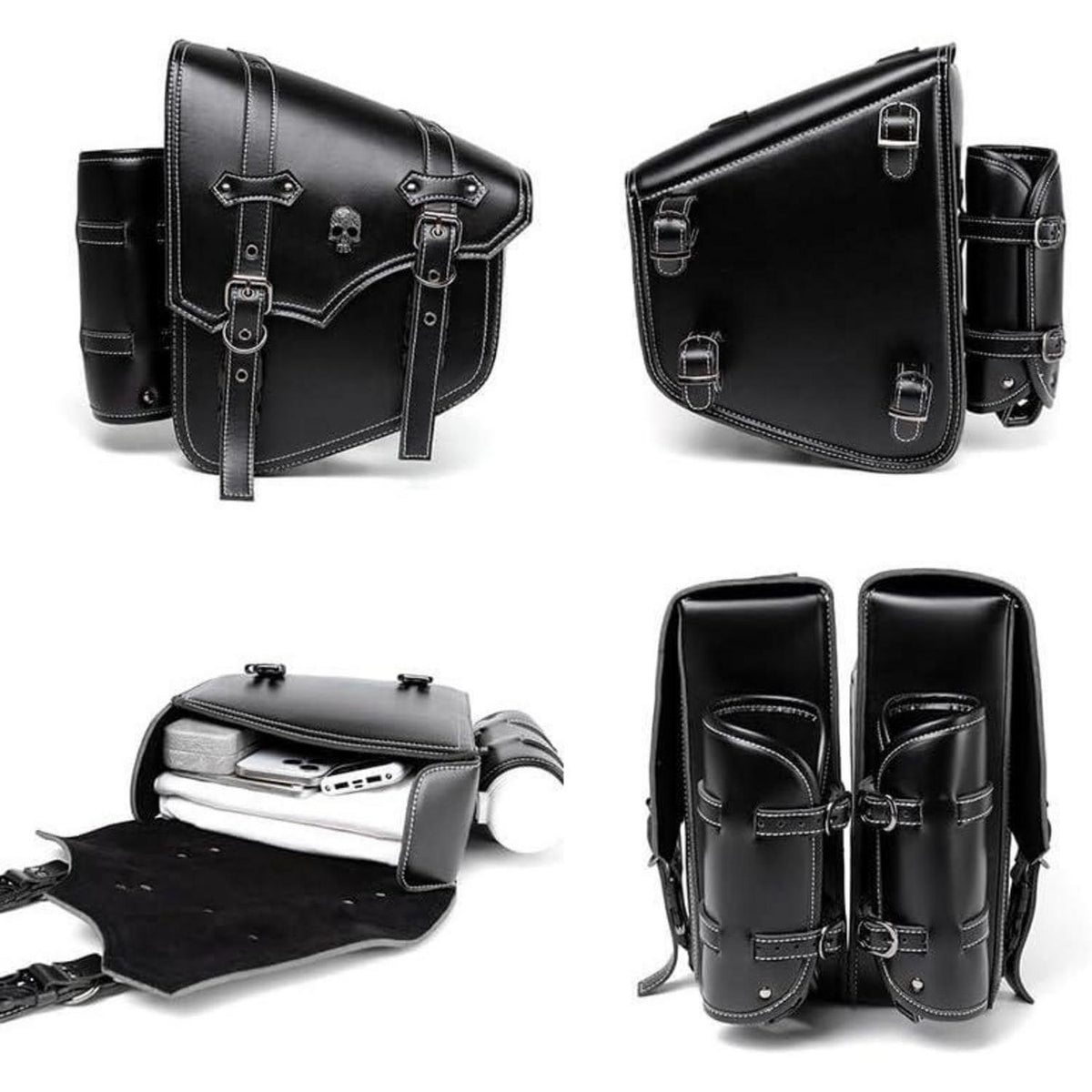 Motorrad Satteltasche 25L Wasserdicht mit Flaschenhalter in Lederoptik