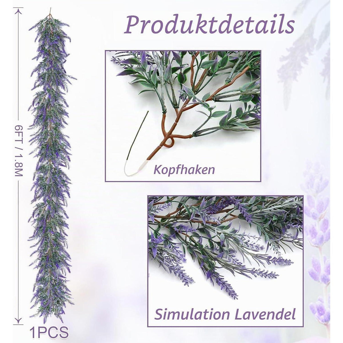 Lavendel Girlande 1,8m | Künstliche Lila Blumen Deko für Hochzeit & Garten