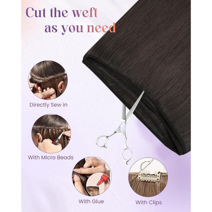Echthaar Tressen Braun – Sew-in Haarverlängerung 35cm
