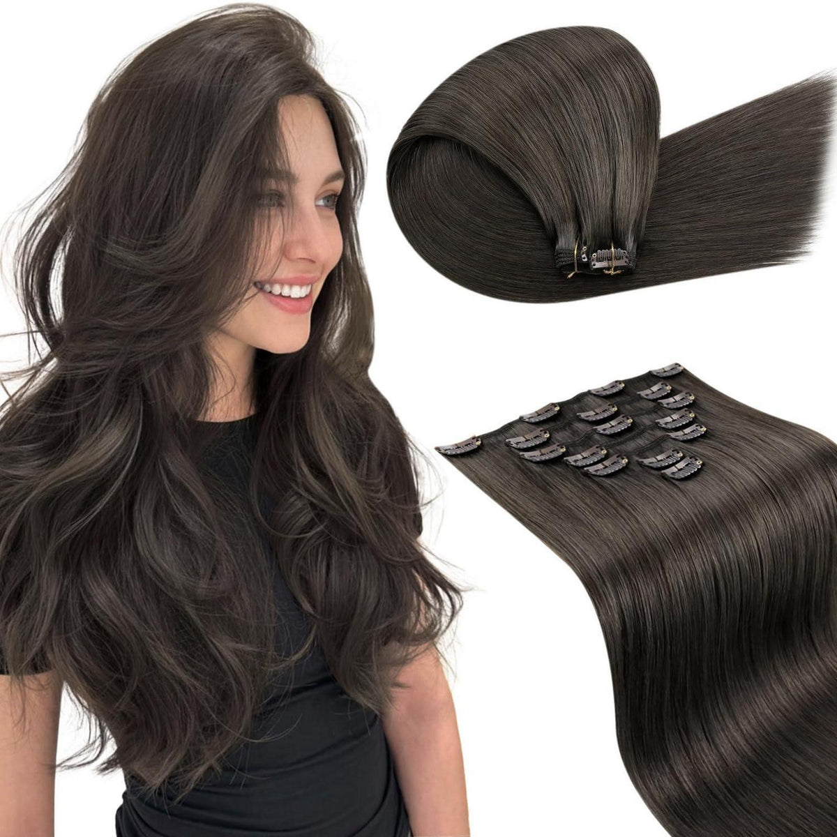 Echthaar Clip-Ins Braun 60cm - Natürliche Haarverlängerung