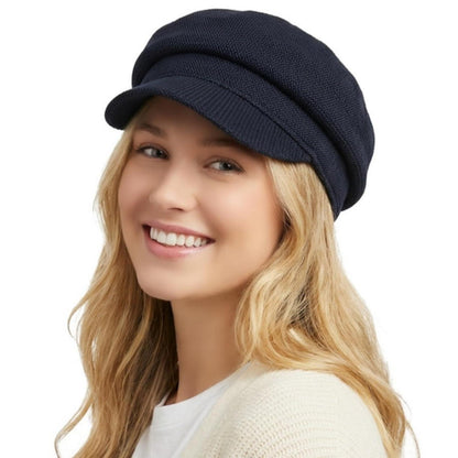 Damen Schirmmütze Leinenimitat Flat Top Cap Schwarz