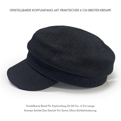 Damen Schirmmütze Leinenimitat Flat Top Cap Schwarz