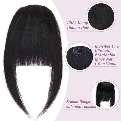 Clip-in Pony Echthaar Curved Bangs mit Schläfen #1B Schwarz