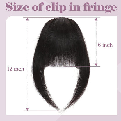 Clip-in Pony Echthaar Curved Bangs mit Schläfen #1B Schwarz