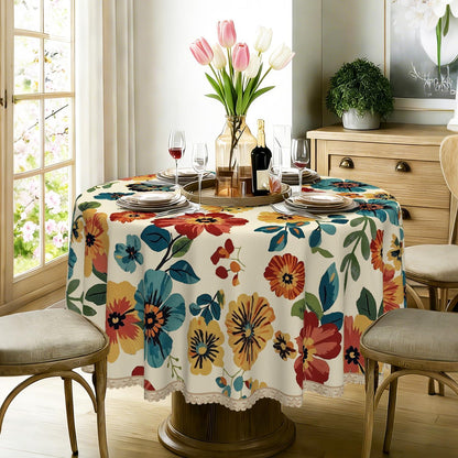 Runde Tischdecke 160 cm – Wetterfest & Vintage Wildblume