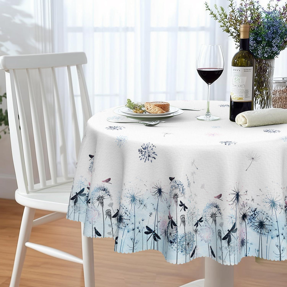 Runde Tischdecke 160 cm – Wetterfest & Löwenzahn Floral