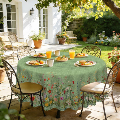 Runde Tischdecke 140 cm – Wetterfest & Grün Blumenmuster