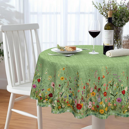 Runde Tischdecke 140 cm – Wetterfest & Grün Blumenmuster