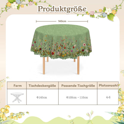 Runde Tischdecke 140 cm – Wetterfest & Grün Blumenmuster