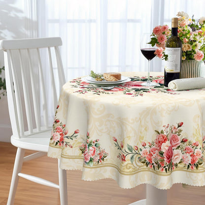 Runde Tischdecke 140 cm Rosenmuster | Wetterfest & Abwaschbar