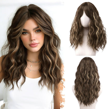 Lockige Balayage Blond Perücke – Mittel Lang mit Pony