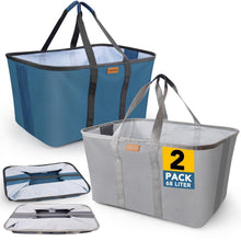Faltbarer Wäschekorb 2er Set Blau/Grau – 68L, Platzsparend