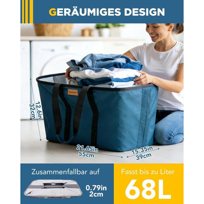 Faltbarer Wäschekorb 2er Set Blau/Grau – 68L, Platzsparend