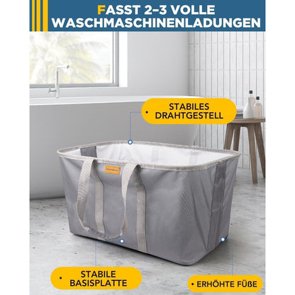 Faltbarer Wäschekorb 2er Set Blau/Grau – 68L, Platzsparend